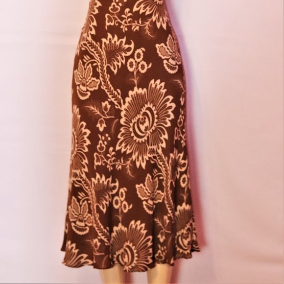 J CREW BROWN FLORAL SILK TIE STRAP SLIP FULLY LINED DRESS 12 - Picture 5 of 5